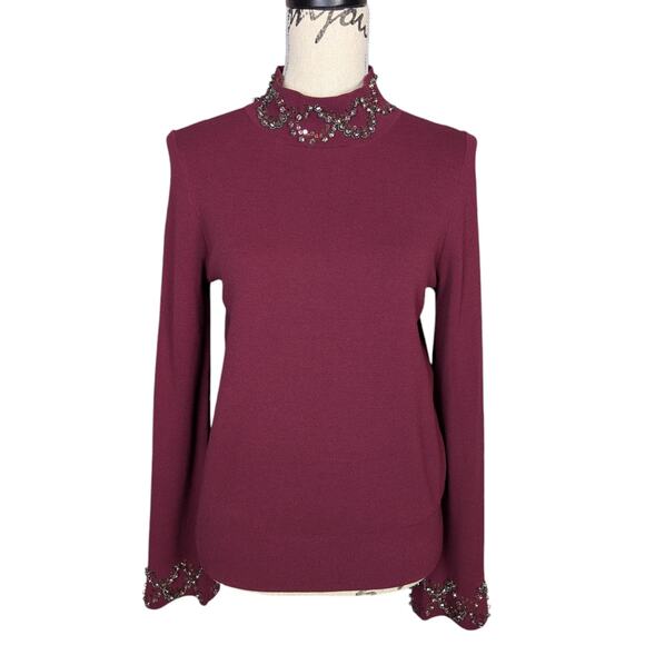 Ann Taylor Mock Neck Jewel Trimmed Sweater Maroon Size M - Picture 15 of 15